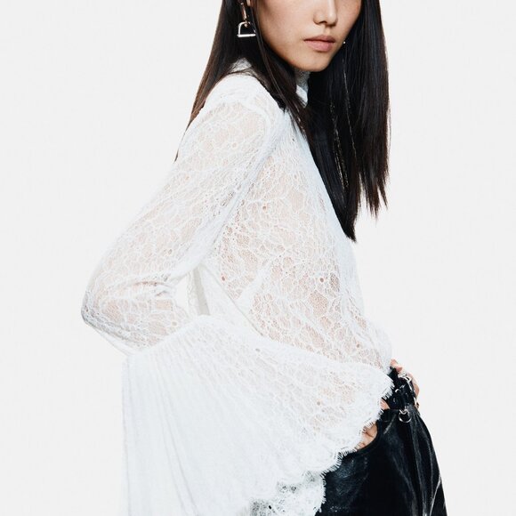 H&M Tops - Trumpet-Sleeved Lace Blouse H&M